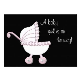 Pink Stroller Girl Baby Shower Personalized Invitations