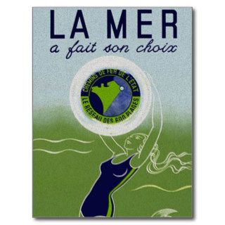 La Mer Mermaid ~ Vintage French Travel Ad Postcard