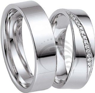 14k White Gold His and Hers Matching Wedding Rings 07 carats 6 mm Wedding Bands Jewelry
