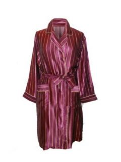 HER'S   100% Silk Petite Double Stripe Robe Accented with Piping, Plum Wine/Gold, X Large
