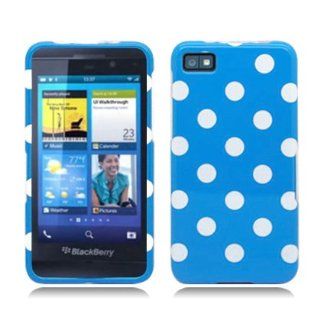 Aimo BB10PCPD302 Trendy Polka Dot Hard Snap On Protective Case for BlackBerry Z10   Retail Packaging   Light Blue/White Cell Phones & Accessories