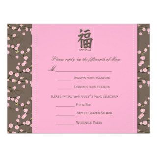 Pink, Brown Cherry Blossoms Reply Card