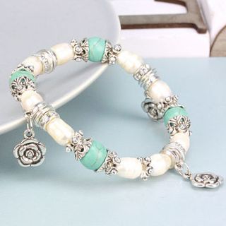 turquoise pearl and rose charm bracelet by lisa angel