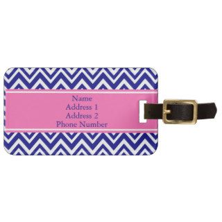 Monogram Navy Blue Chevron Pattern with Hot Pink Luggage Tags