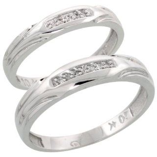 10k White Gold Diamond Wedding Rings Set for him 4.5 mm and her 3.5 mm 2 Piece 0.07 cttw Brilliant Cut, ladies sizes 5   10, mens sizes 8   14 Wedding Bands Jewelry