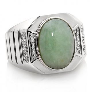 Men's Green Jade and Diamond Accent Sterling Silver Ring