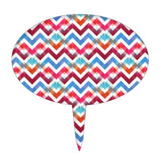 Crazy Colorful Chevron Stripes Zig Zags Pink Blue Cake Topper
