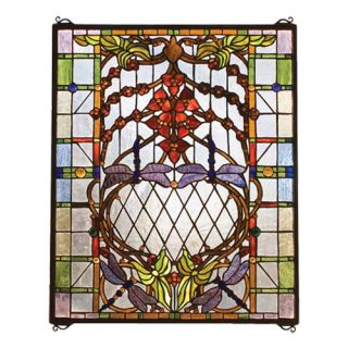 Victorian Floral Dragonfly Allure Stained Glass Window