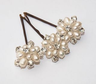 three flora ivory pearl and crystal hair pins by jewellery made by me