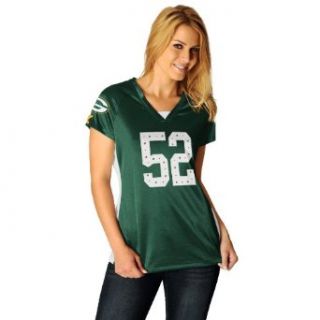 NFL Womens Green Bay Packers Clay Matthews Draft Him II Short Sleeve Raglan V Neck Tee (Dk Green/White/Yellow Gold, XX Large)  Sports Fan T Shirts  Clothing