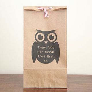 personalised thank you owl gift bag by red berry apple