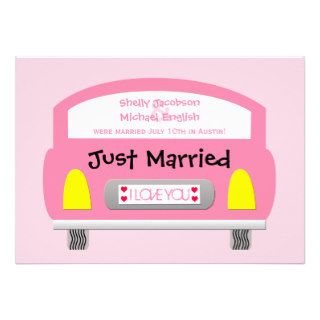 Post Wedding Reception Invitation    Pink Car Invitation