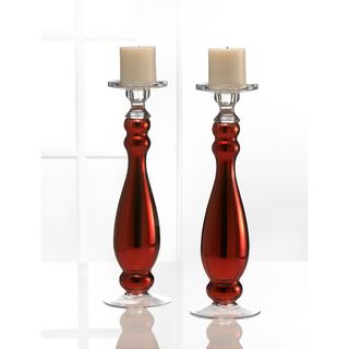 Fifth Avenue Crystal Red Glass Candle Holders w/ Candles (Set of 2) Fifth Avenue Crystal Candles & Holders
