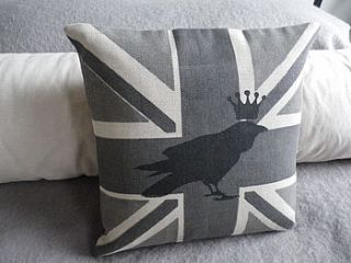 hand printed royal raven union jack cushion by helkatdesign