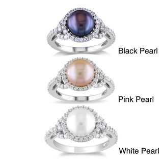 Miadora Sterling Silver Cubic Zirconia and Pearl Ring (8.5 9 mm) Miadora Pearl Rings