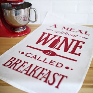 typographic wine tea towel by of life & lemons