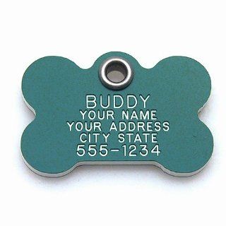 Pet ID Tag   Bone   Custom engraved dog & cat ID tags. Pet safety tag has reflective coating and is available in plastic, stainless steel and brass.  Pet Identification Tags 