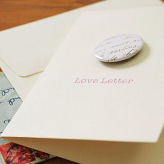 'love letter' handmade badge card by cowboys & custard