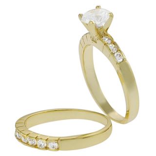 Journee Collection Goldtone Pave set Round cut CZ Bridal style Ring Set Journee Collection Cubic Zirconia Rings