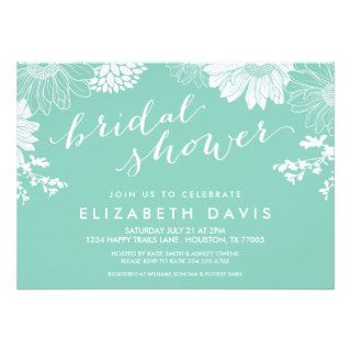 Aqua Modern Floral Bridal Shower Invites