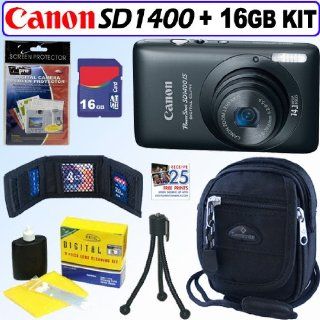 Canon PowerShot SD1400IS 14.1 MP Digital Camera (Black) + 16GB Accessory Kit  Point And Shoot Digital Camera Bundles  Camera & Photo
