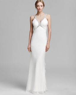 Faviana Couture Gown   V Neck Beaded Ruffle Back's