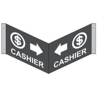 Cashier With Outward Arrow Bilingual Sign NHE 9665Tri WHTonCHGRY  Business And Store Signs 
