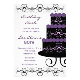 80th Birthday Party Invitations In Purple Swirl