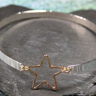 single hammered bangle with gold star by angie young designs
