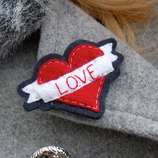 personalised handmade felt heart brooch by kaela mills