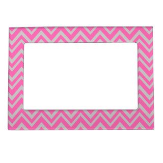 Hot Pink and Gray Zigzag Pattern Photo Frame Magnet