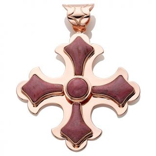 Jay King Pink Iris Stone Copper Cross Pendant