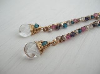 pink and teal gemstone long earrings by sarah hickey