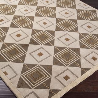 Hand knotted Beige Contemporary Geometric Square Rochelle Wool Rug (8' x 11') Surya 7x9   10x14 Rugs
