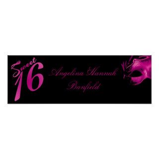 22.5"x7.5" Personalized Banner Sweet 16 Hot Pink Posters