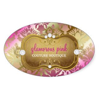 311 Glamorous Golden Pink Damask Oval Sticker