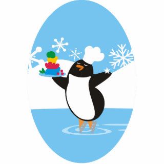 cute ice skating penguin chef Christmas ornament Photo Cutouts