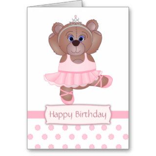 Cute Little Ballerina Cartoon Teddy Bear in Pink Greeting Cards