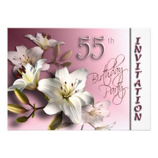 55th Birthday Party Invitation   white Lilies