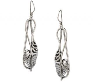 Artisan Crafted Sterling Leaf Design Dangle Earrings —