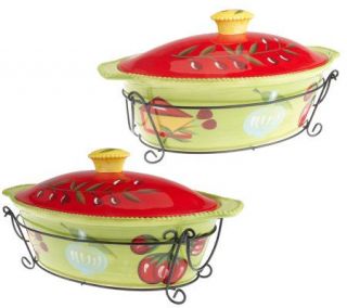 Temp tations Cucina Set of 2 Oval Covered Bakers with Racks —