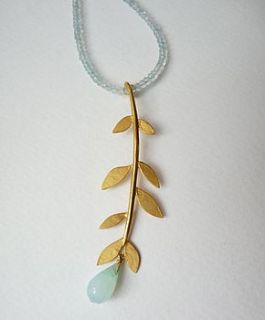 gold plated minty leaf aquamarine necklace by blossoming branch