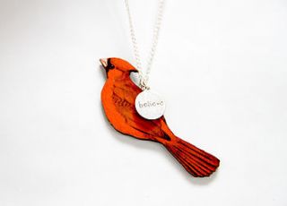 red cardinal bird wooden necklace by ladybird likes