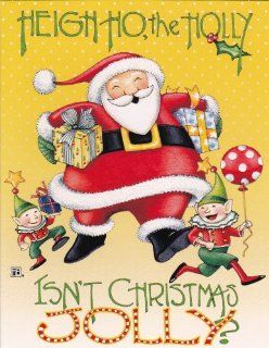 Mary Engelbreit Christmas Cards Santa Claus and Elves "Heigh Ho, the Holly Isn't Christmas Jolly?" (2 Sets of 6 Cards with Green Envelopes, Total of 12 Cards and Envelopes)  Blank Note Card Sets 