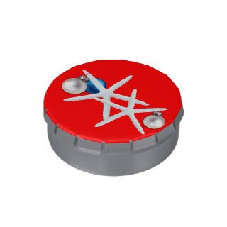 Starfish Couple Holiday Ornaments on Red Candy Tin