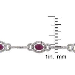 Dolce Giavonna Silverplated Ruby and Diamond Accent Link Bracelet Dolce Giavonna Gemstone Bracelets