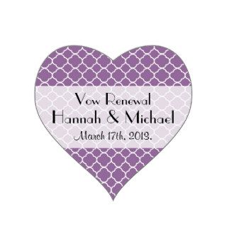 Vow Renewal   Quatrefoil Shape   Purple White Heart Sticker