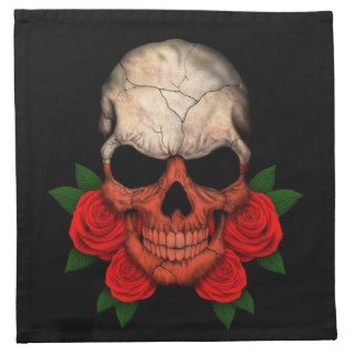 Polish Flag Skull with Red Roses Cloth Napkins