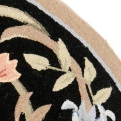 Hand hooked Garden Scrolls Black Wool Rug (8' Round) Safavieh Round/Oval/Square