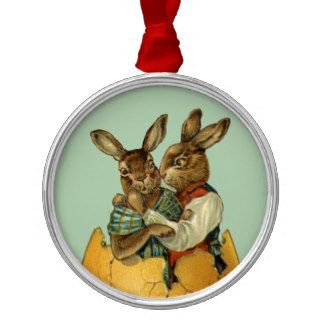 Vintage Victorian Easter Bunnies, Giant Easter Egg Christmas Tree Ornament